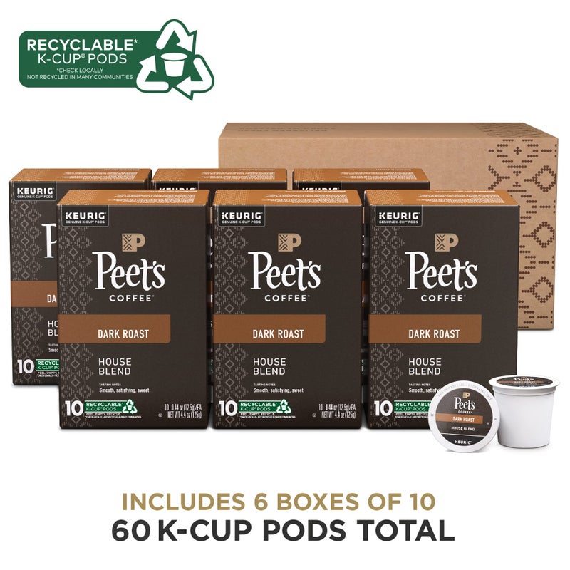 Peet's Coffee, Dark Roast Keurig K-Cup Pods - House Blend 60 Count (6 Boxes of 10 K-Cup Pods) - Image 2
